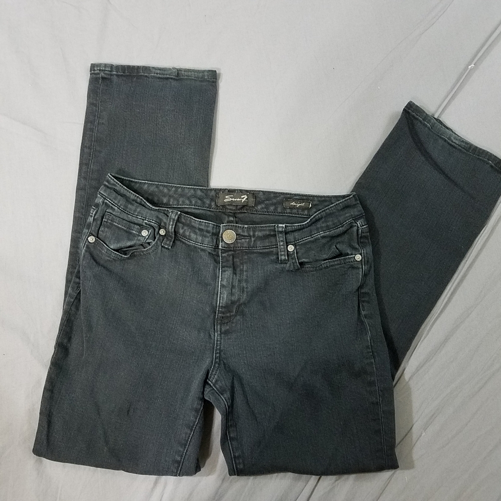 Seven 7 jeans black sz 10 mid to high rise straight waist 32